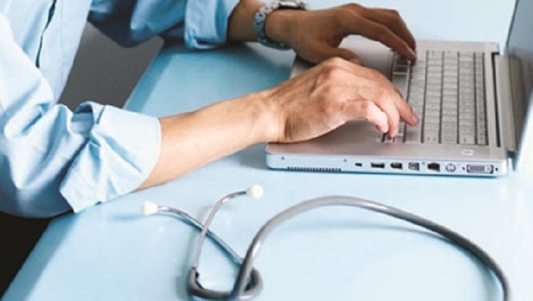 Laptop with stethoscope