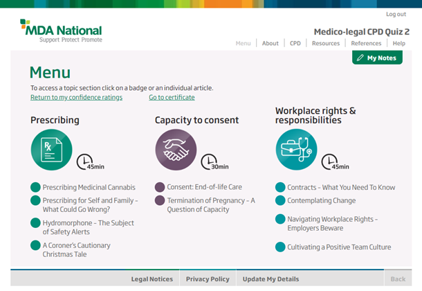 Medico-legal CPD Quizzes